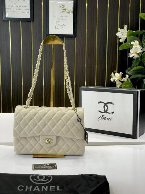 Chanel-Inspired Jumbo shoulder Bag (Apricot)