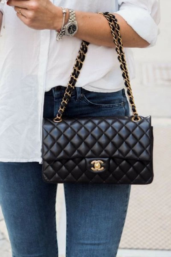 Chanel-Inspired Jumbo Shoulder Bag (Black)