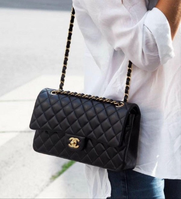 Chanel-Inspired Jumbo Shoulder Bag (Black)