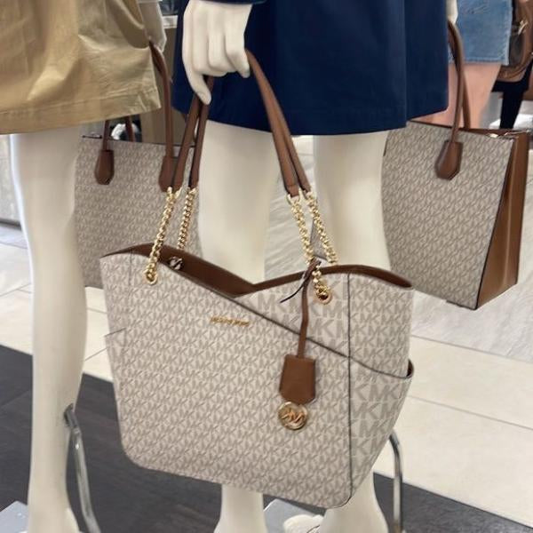 MK-Inspired jet set travel Tote Bag with Dust Bag (Biege-Brown)