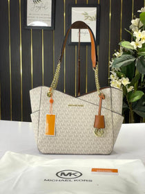 MK-Inspired jet set travel Tote Bag with Dust Bag (Biege-Brown)