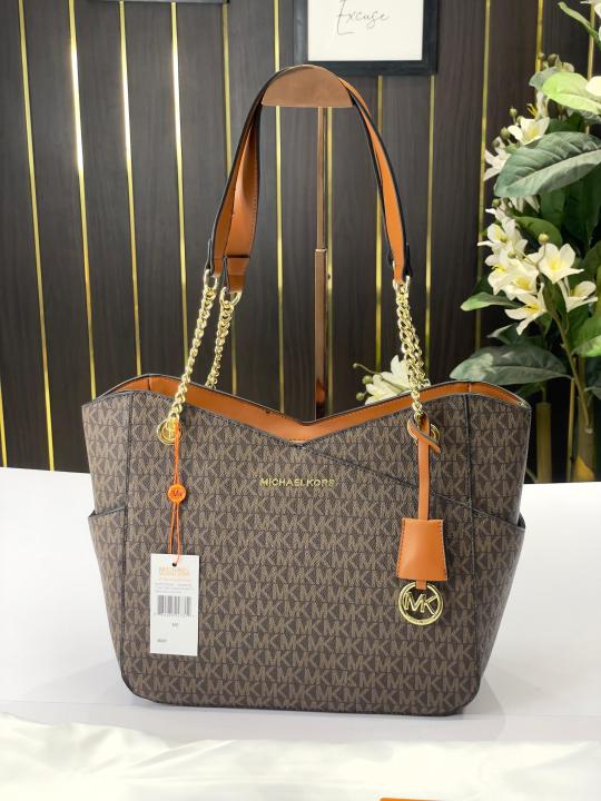 MK-Inspired jet set travel Tote Bag with Dust Bag (Coffee Brown)