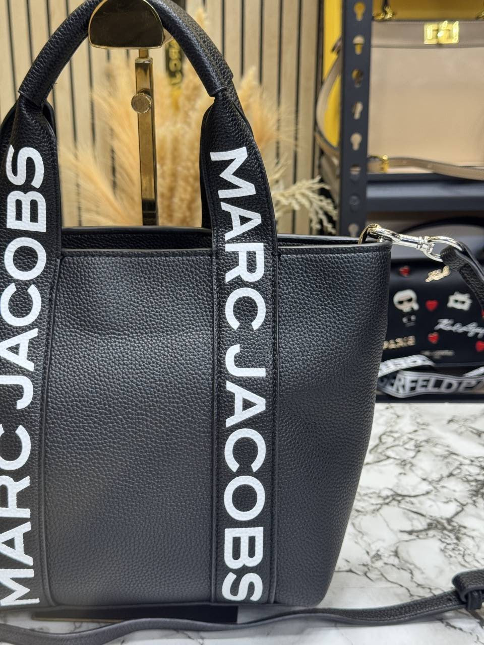 Marc Jacobs-Inspired Wisteria Small Leather Tote Bag With Dust Bag (Black)