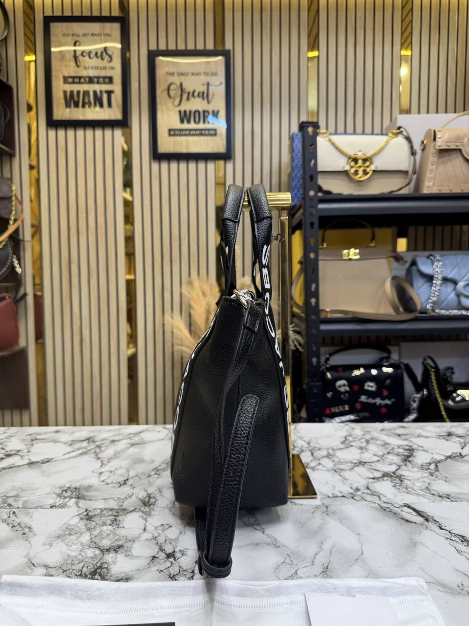 Marc Jacobs-Inspired Wisteria Small Leather Tote Bag With Dust Bag (Black)
