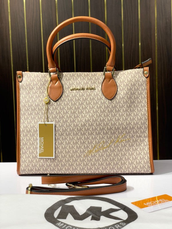 MK-Inspired Signature Tote Bag With Dust Bag (Beige Brown)