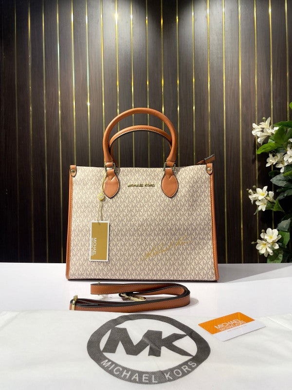 MK-Inspired Signature Tote Bag With Dust Bag (Beige Brown)