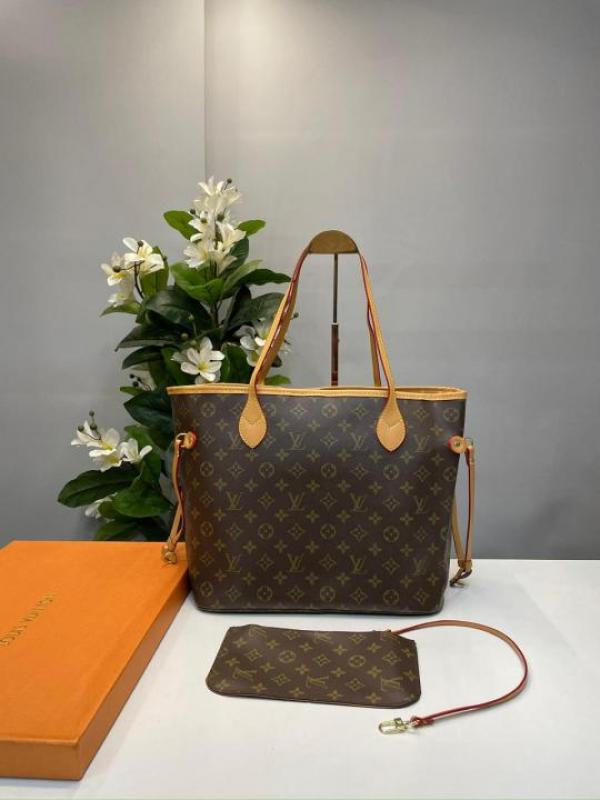 LV-Inspired Neverfull Premium Quality Tote Bag With Box And Dust Bag (Brown monogram)