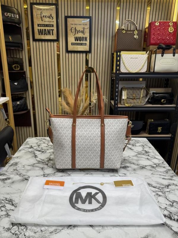 MK-Inspired Tote Bag With Brand Dust Bag (Beige-Brown)
