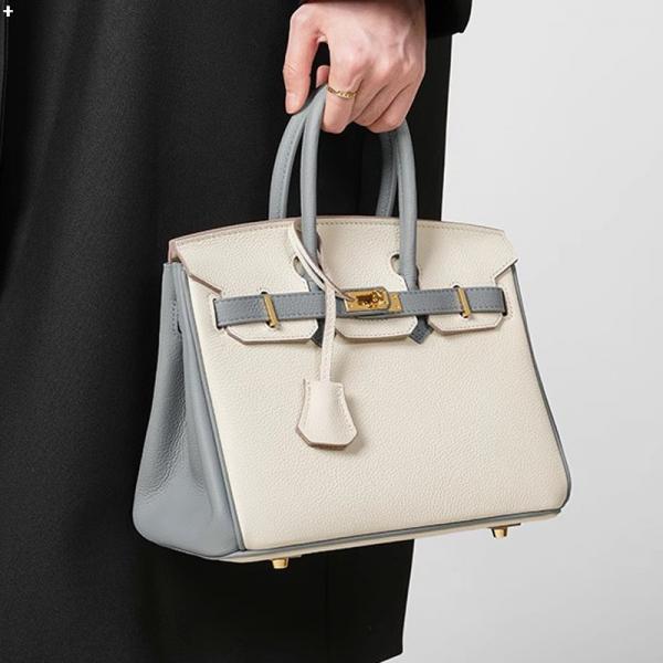 H-Inspired Birkin Style 25 Pebbled Leather Tote Bag With Magnetic Box And Dust Bag (Orchid)