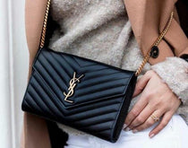 Ysl-Inspired Envelope Chain Sling Bag With Box (Black)