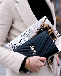 Ysl-Inspired Envelope Chain Sling Bag With Box (Black)