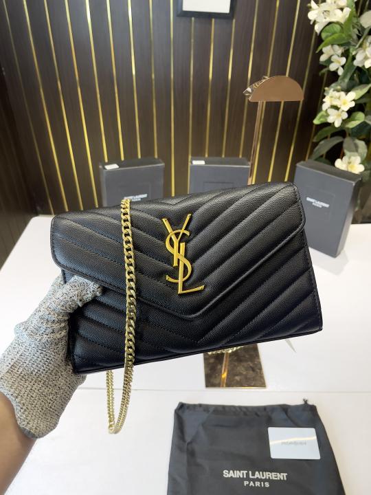 Ysl-Inspired Envelope Chain Sling Bag With Box (Black)