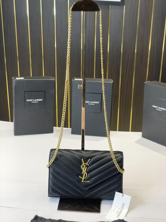 Ysl-Inspired Envelope Chain Sling Bag With Box (Black)