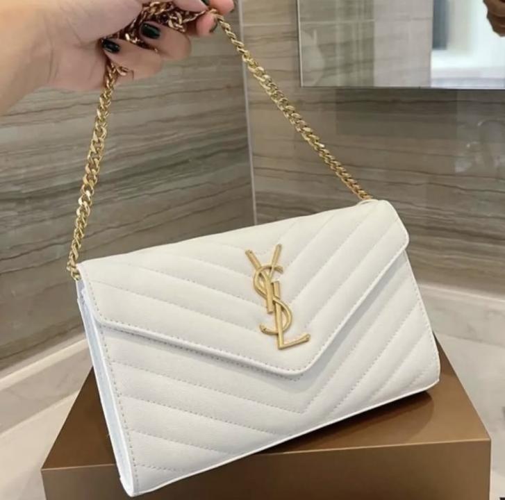 Ysl-Inspired Envelope Chain Sling Bag With Box (White)