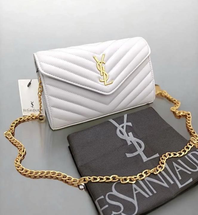 Ysl-Inspired Envelope Chain Sling Bag With Box (White)