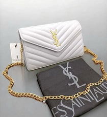 Ysl-Inspired Envelope Chain Sling Bag With Box (White)