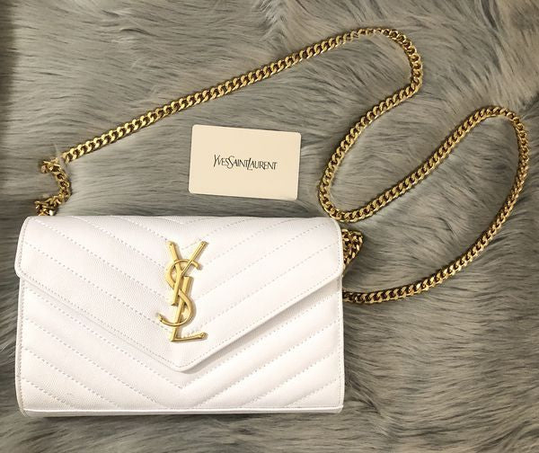 Ysl-Inspired Envelope Chain Sling Bag With Box (White)
