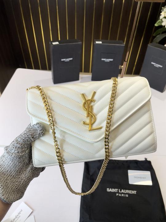 Ysl-Inspired Envelope Chain Sling Bag With Box (White)