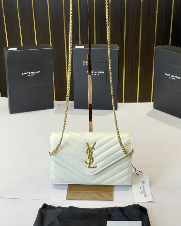 Ysl-Inspired Envelope Chain Sling Bag With Box (White)