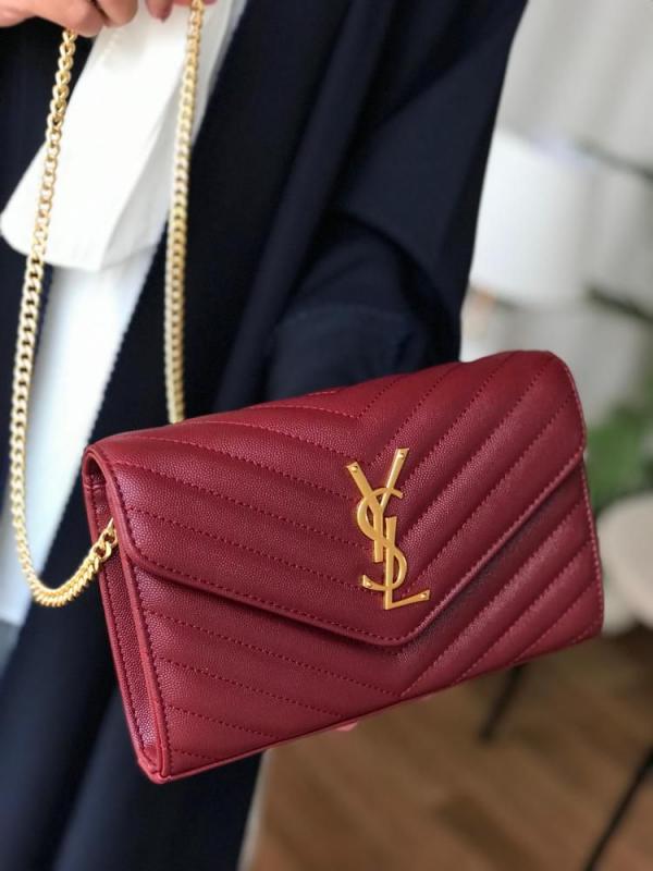 Ysl-Inspired Envelope Chain Sling Bag With Box (Wine-Red) Secondary image