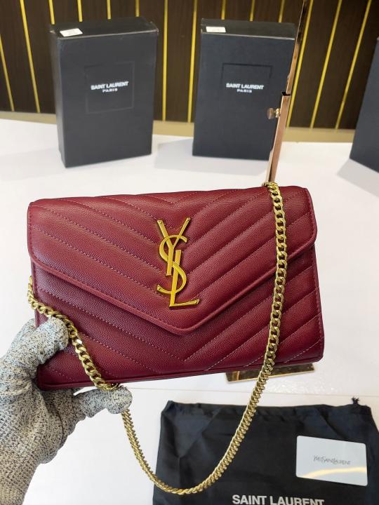 Ysl-Inspired Envelope Chain Sling Bag With Box (Wine-Red) Main image