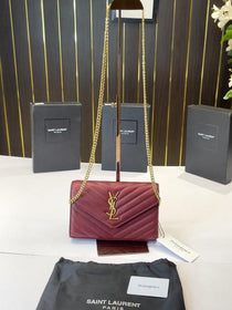 Ysl-Inspired Envelope Chain Sling Bag With Box (Wine-Red)
