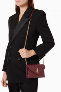 Ysl-Inspired Envelope Chain Sling Bag With Box (Wine-Red)