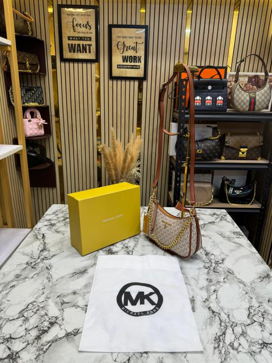 MK-Inspired Charm Shoulder Bag With Box And Dust Bag (Beige)