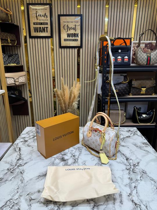 LV-inspired Monogram Eclipse Speedy Chain Bag (White)