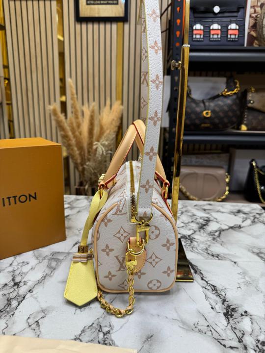 LV-inspired Monogram Eclipse Speedy Chain Bag (White)