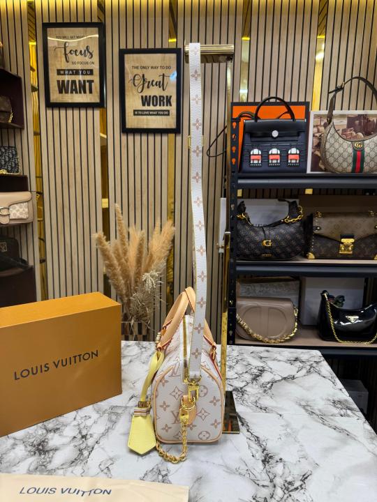 LV-inspired Monogram Eclipse Speedy Chain Bag (White)