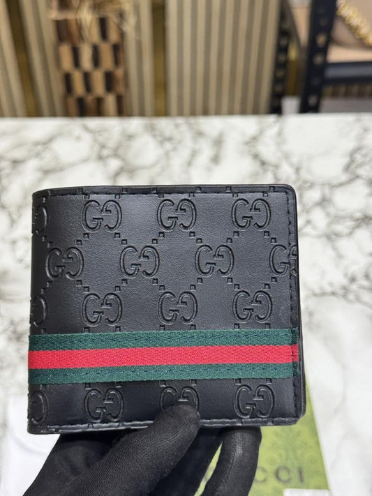 G-Inspired Signature GG Web Stripe Leather Bifold Wallet With Box And Dust bag (Black)
