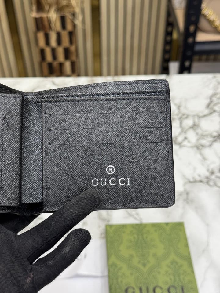 G-Inspired Signature GG Web Stripe Leather Bifold Wallet With Box And Dust bag (Black)