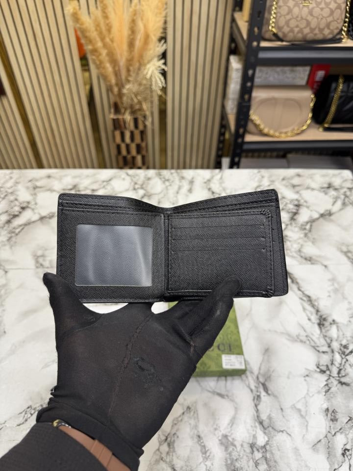 G-Inspired Signature GG Web Stripe Leather Bifold Wallet With Box And Dust bag (Black)