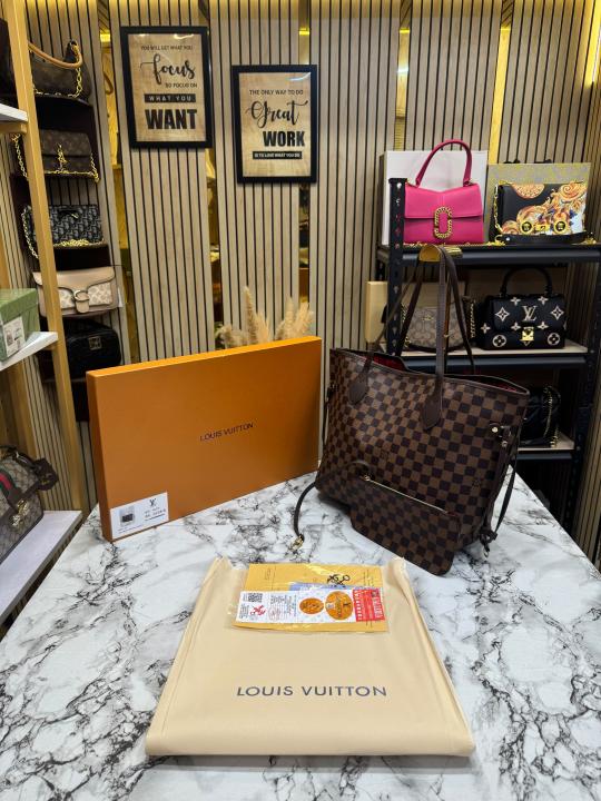 LV-inspired Neverfull Premium Quality Tote Bag With Box And Dust Bag (Brown Checks)