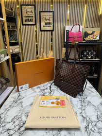 LV-inspired Neverfull Premium Quality Tote Bag With Box And Dust Bag (Brown Checks)