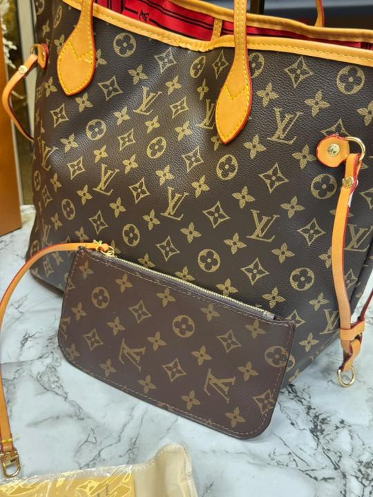 LV-Inspired Neverfull Premium Quality Tote Bag With Box And Dust Bag (Brown monogram)