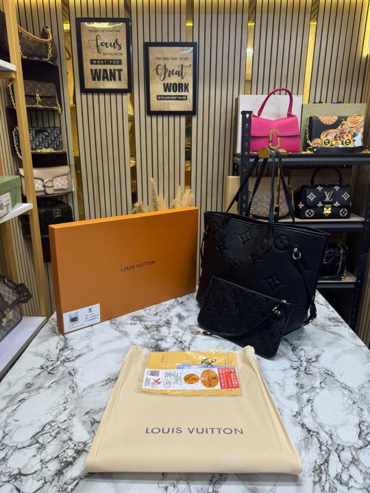 LV-Inspired Neverfull Embossed Premium Quality Tote Bag With Box And Dust Bag (Black)