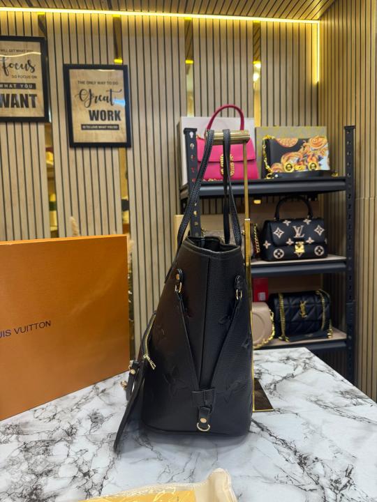 LV-Inspired Neverfull Embossed Premium Quality Tote Bag With Box And Dust Bag (Black)