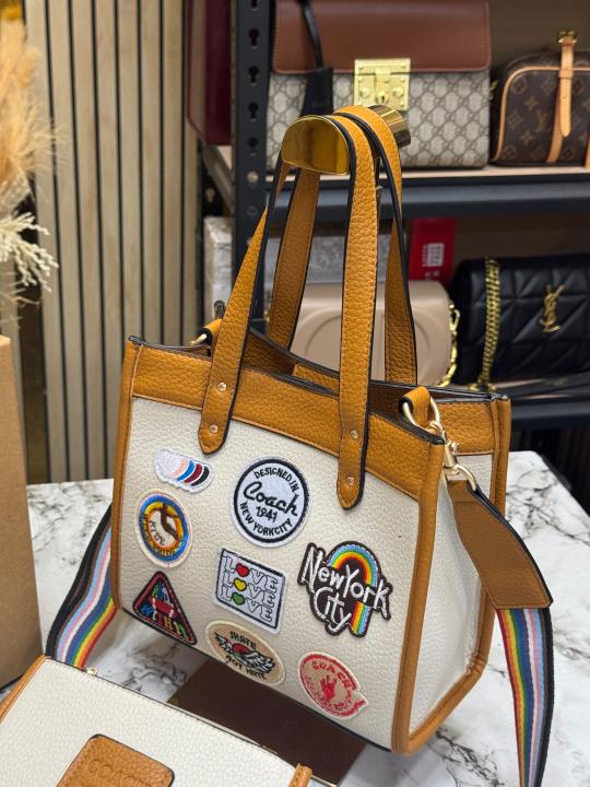 C-Inspired City Patchwork Tote Bag With Matching Zip Wallet Rainbow Strap Box And Dust Bag