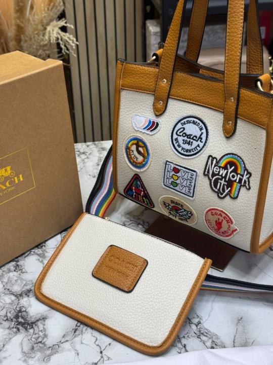 C-Inspired City Patchwork Tote Bag With Matching Zip Wallet Rainbow Strap Box And Dust Bag