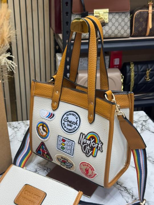 C-Inspired City Patchwork Tote Bag With Matching Zip Wallet Rainbow Strap Box And Dust Bag