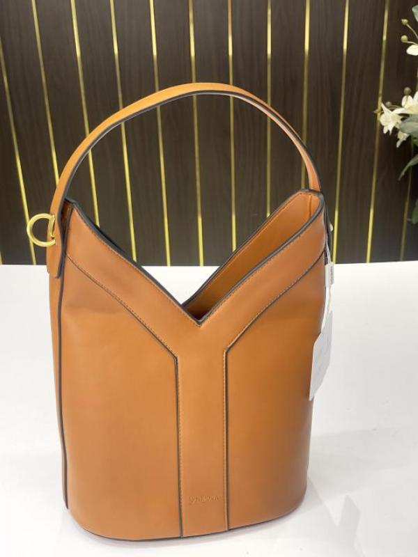 Ysl-Inspired Y Top Handle Bucket Bag With Dust Bag (Brown)