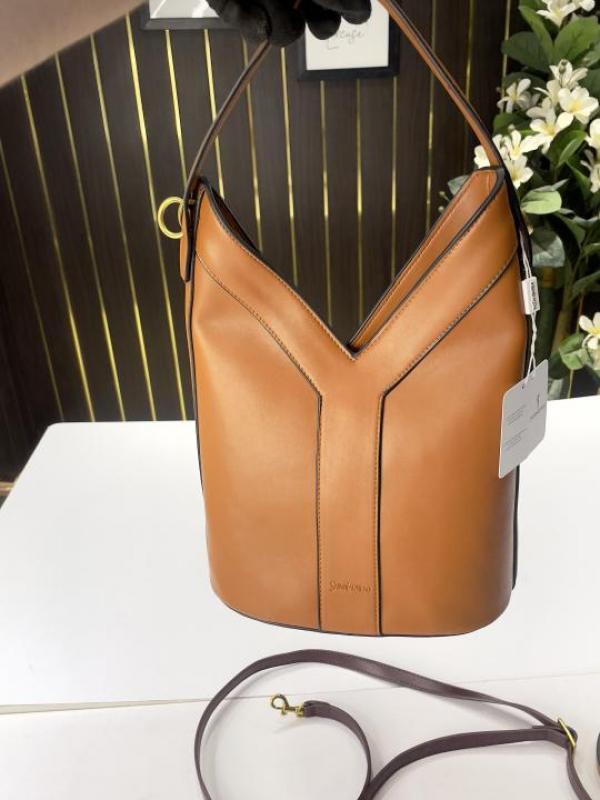 Ysl-Inspired Y Top Handle Bucket Bag With Dust Bag (Brown)
