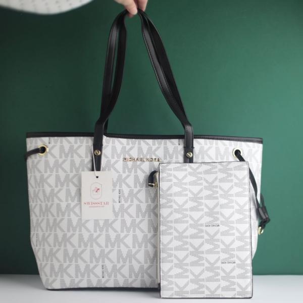 MK-Inspired Large Jet Set Big Mk Print Tote Bag With Dust Bag (White)