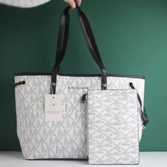 MK-Inspired Large Jet Set Big Mk Print Tote Bag With Dust Bag (White)