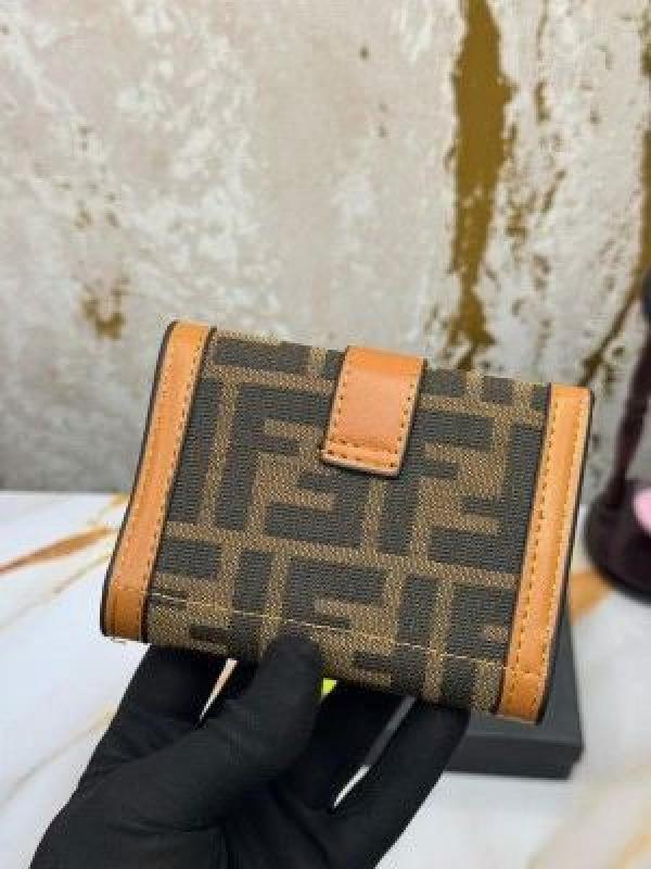 Fendi-Inspired Zucca Print Premium Tri-Fold Wallet (Caramel)