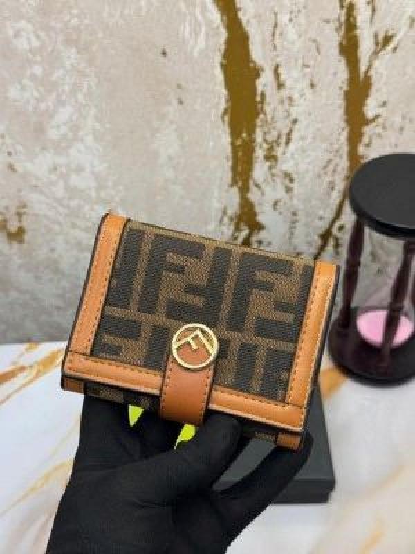 Fendi-Inspired Zucca Print Premium Tri-Fold Wallet (Caramel)