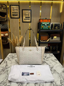 C-Inspired City Signature Canvas Tote Bag With Dust Bag (Beige)