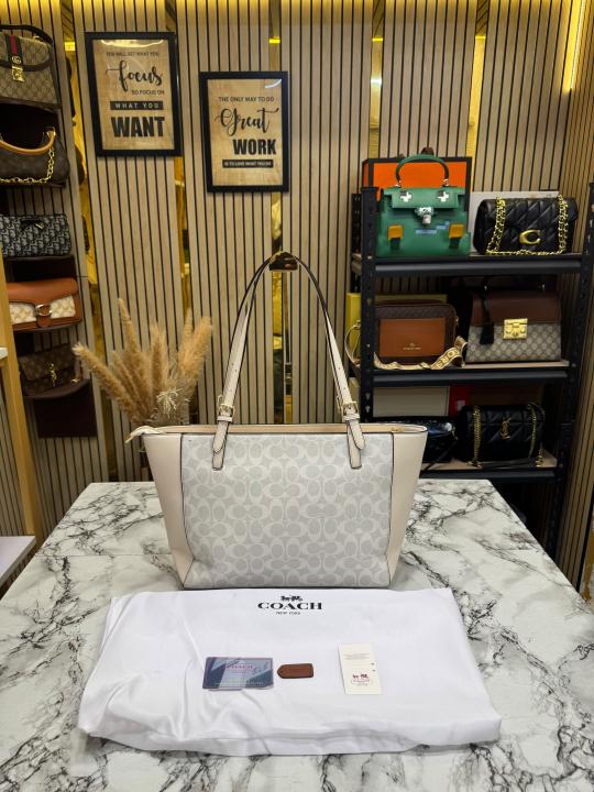 C-Inspired City Signature Canvas Tote Bag With Dust Bag (Beige)